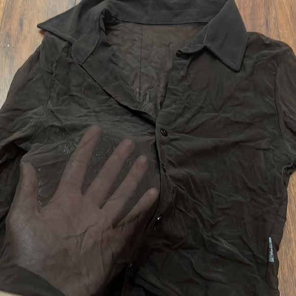 Brown mesh button down - Picture 2 of 2